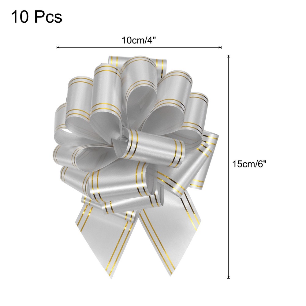 10pcs 4" Large Pull Bow Metallic Silver Gift Wrapping Bows with Gold Edge