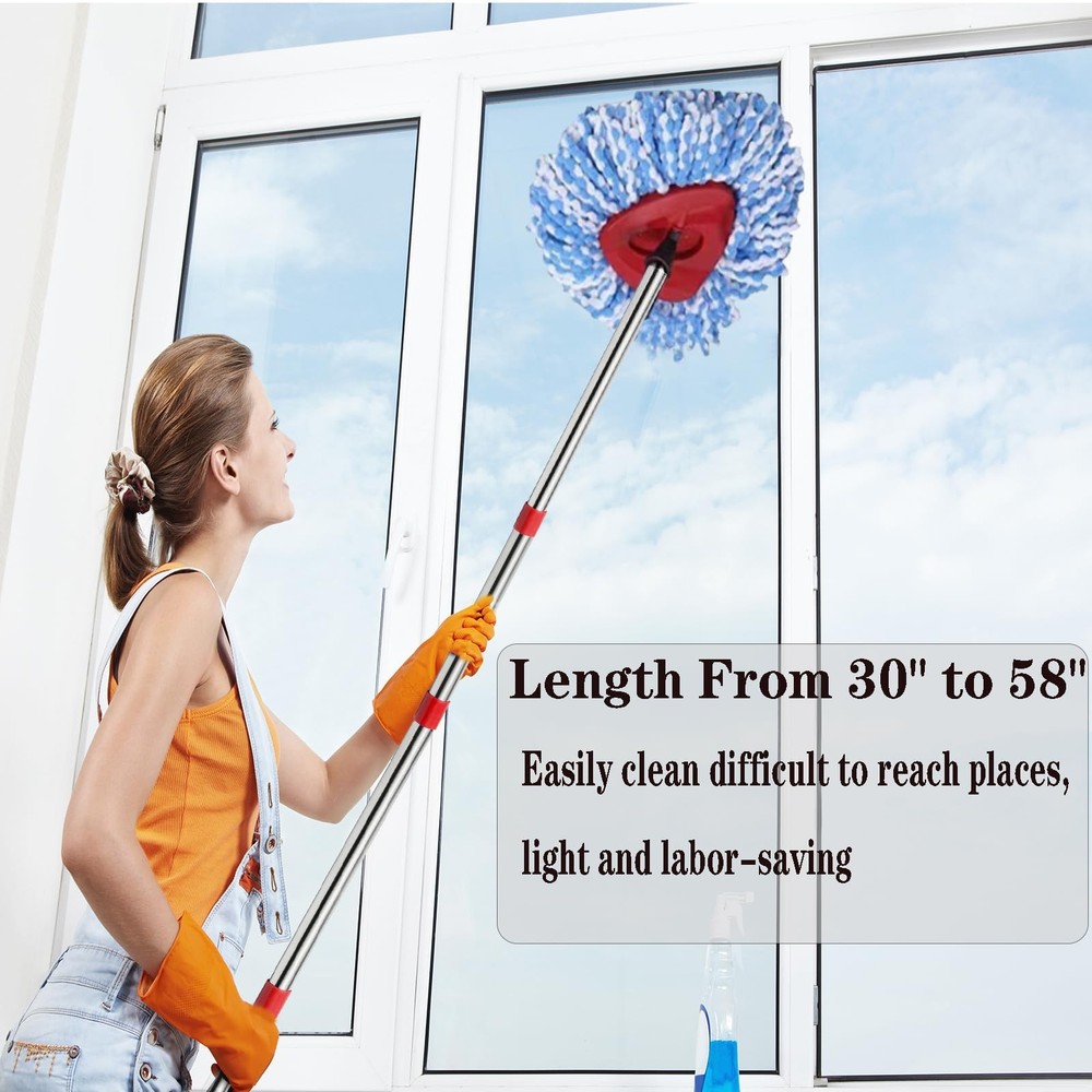 Fazlynyi Spin Mop Replacement Handle, 4-Section 30-to-58 inch Red