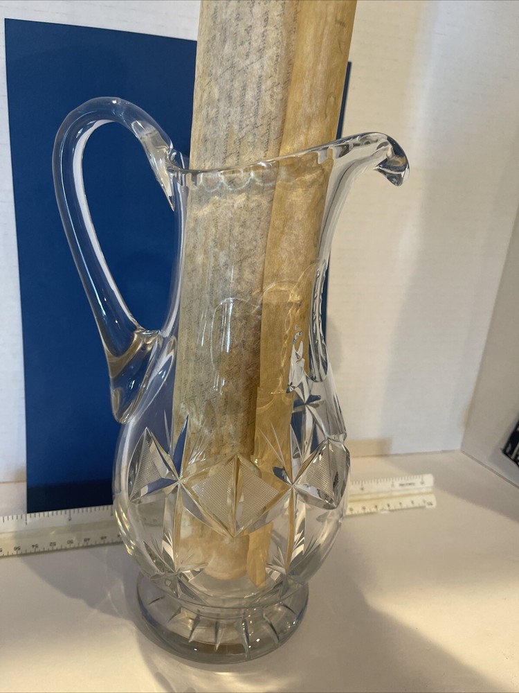 Vintage Crystal Thumbprint & Diamond Pattern Pitcher In Excellent Condition
