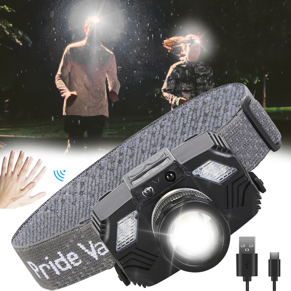 Zoomable Rechargeable LED Headlamp Outdoor Flashlight Headlight Motion Sensor