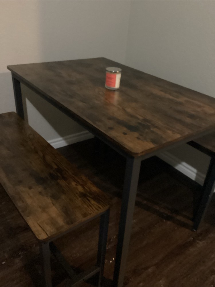 Dining Table Set for 4, Industrial Kitchen Table Set w/ 2 Benches, Space-Saving