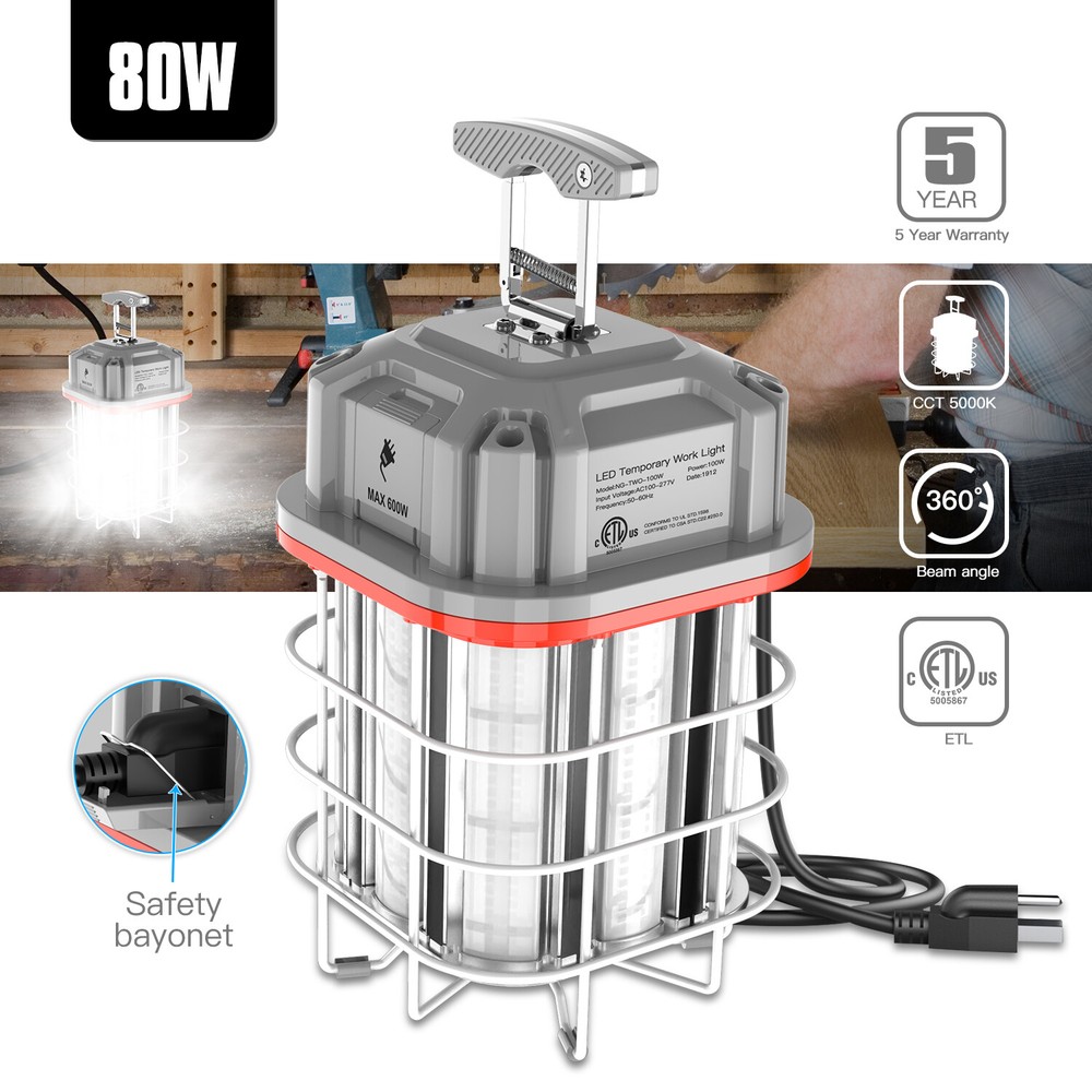 ETL 80W LED Temporary Construction Work Light Linkable Hanging Job Site Light US