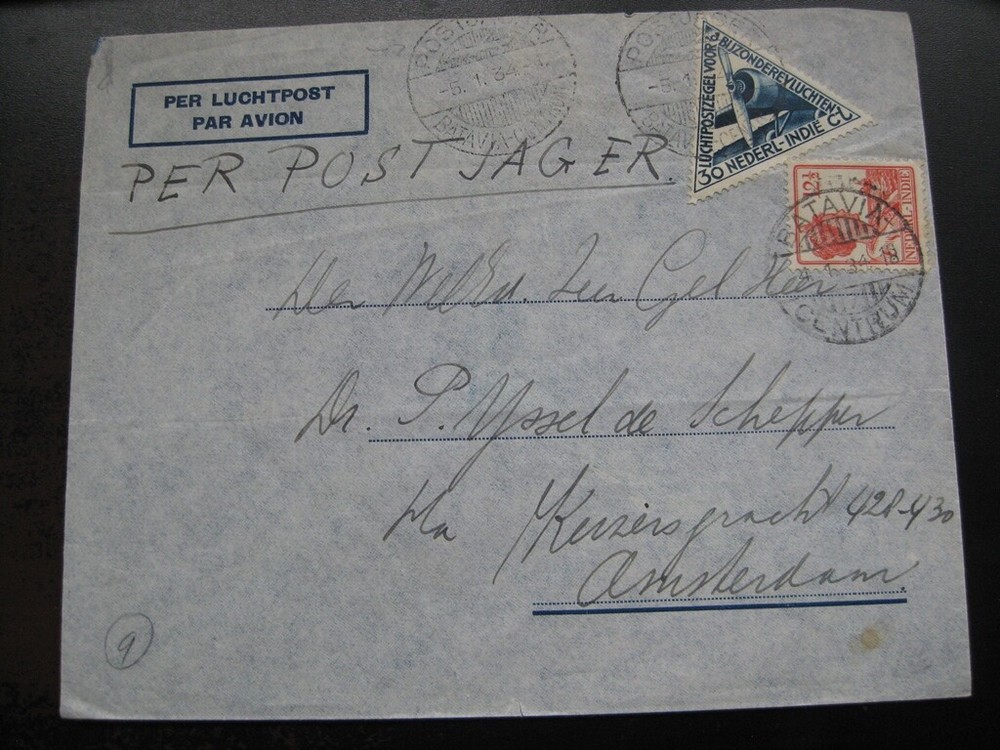 NETHERLANDS 1934 scarce airmail cover w/ "Postjager" cancel!