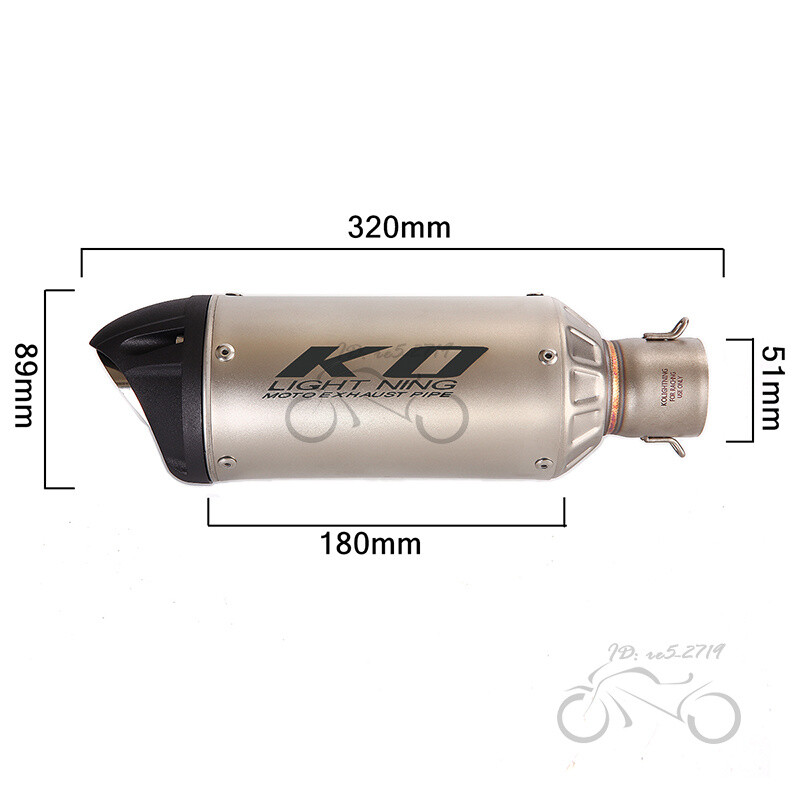 51mm Universal Muffler Tips Modified Motorcycle Exhaust Tail Pipe Black 320mm