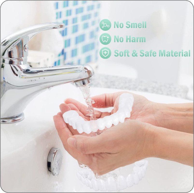 Top and Bottom False Teeth Cover the Broken and Missing Tooth Snap on Instant