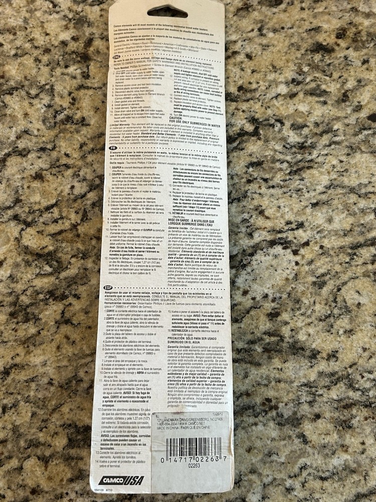 Camco Water Heater Element