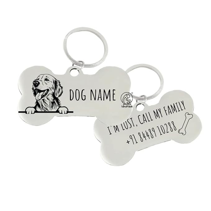 Personalized Pet ID Tag Engraved Black Bone Shape 50x32mm Large