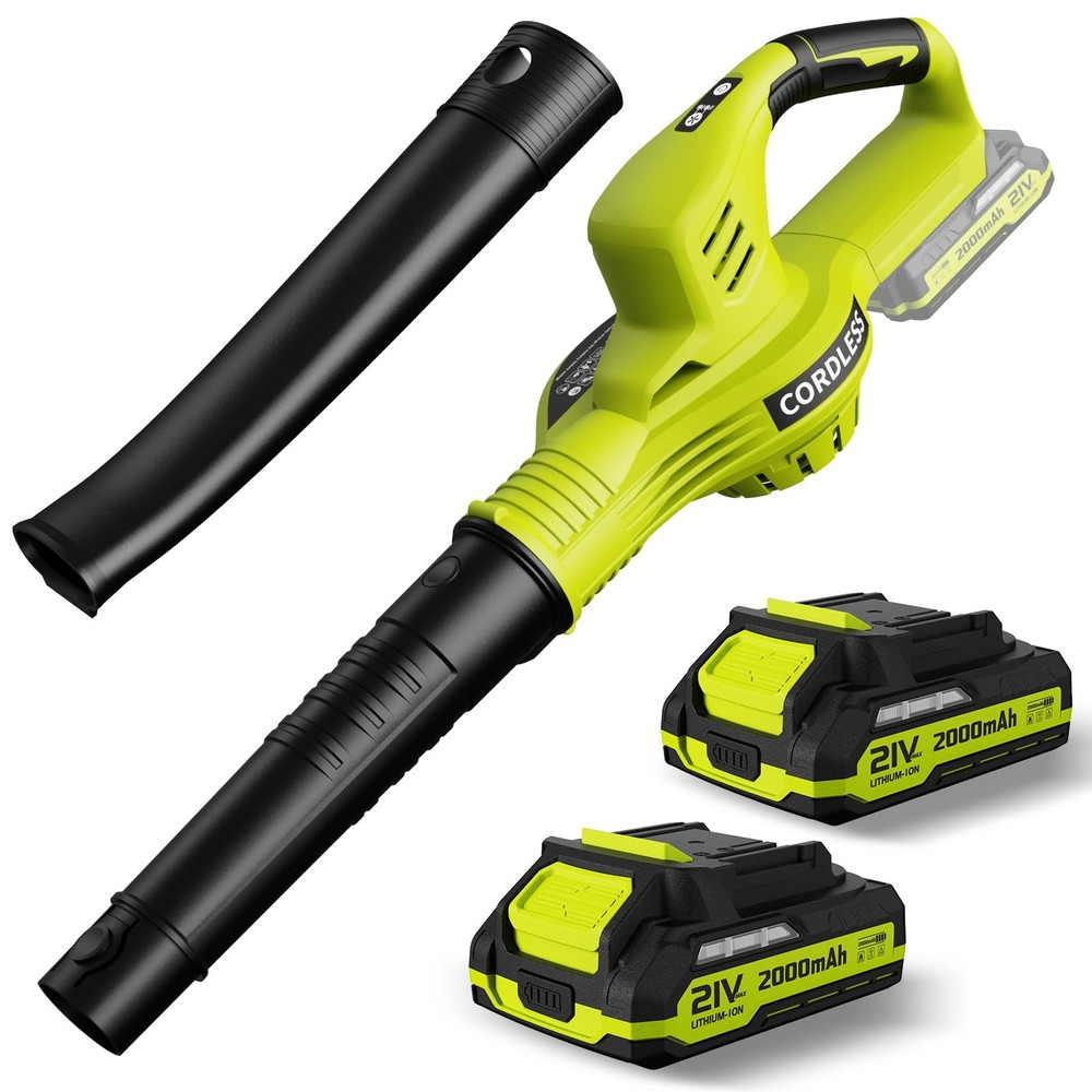 Leaf Blower Cordless - 21V Powerful Electric with 2 Green