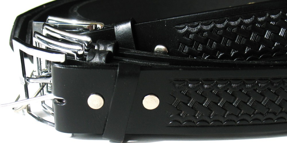 10855BL Solid leather Garrison basket weave belt, 1¾" width, Black