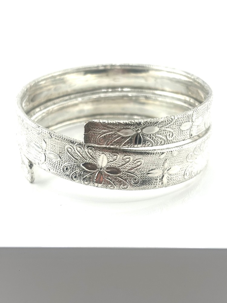 Silver Tone Embossed Spiral Wrap Bracelet
