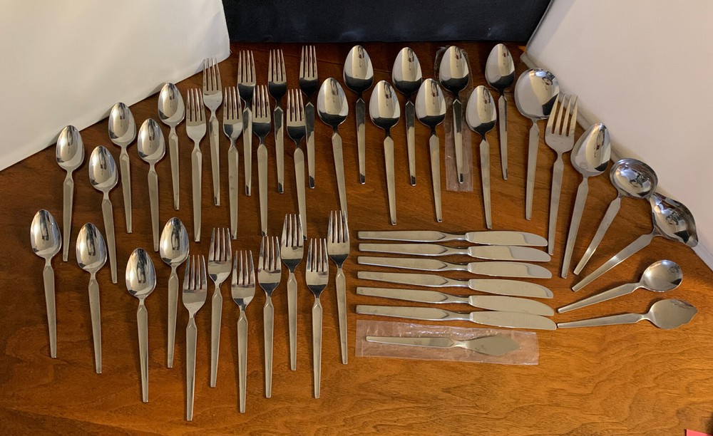 Haddon Hall MCM Modern Stainless Silverware Flatware 48pc Serving Pcs Japan