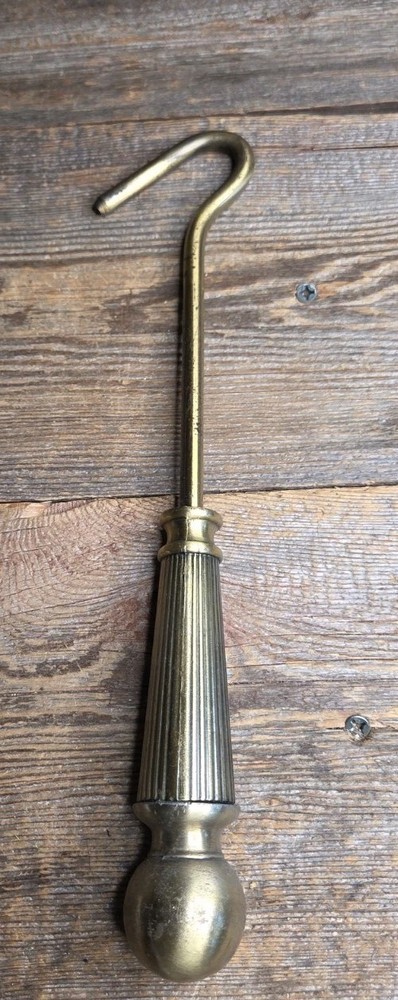 Vintage Brass Fireplace Damper Hook 12"