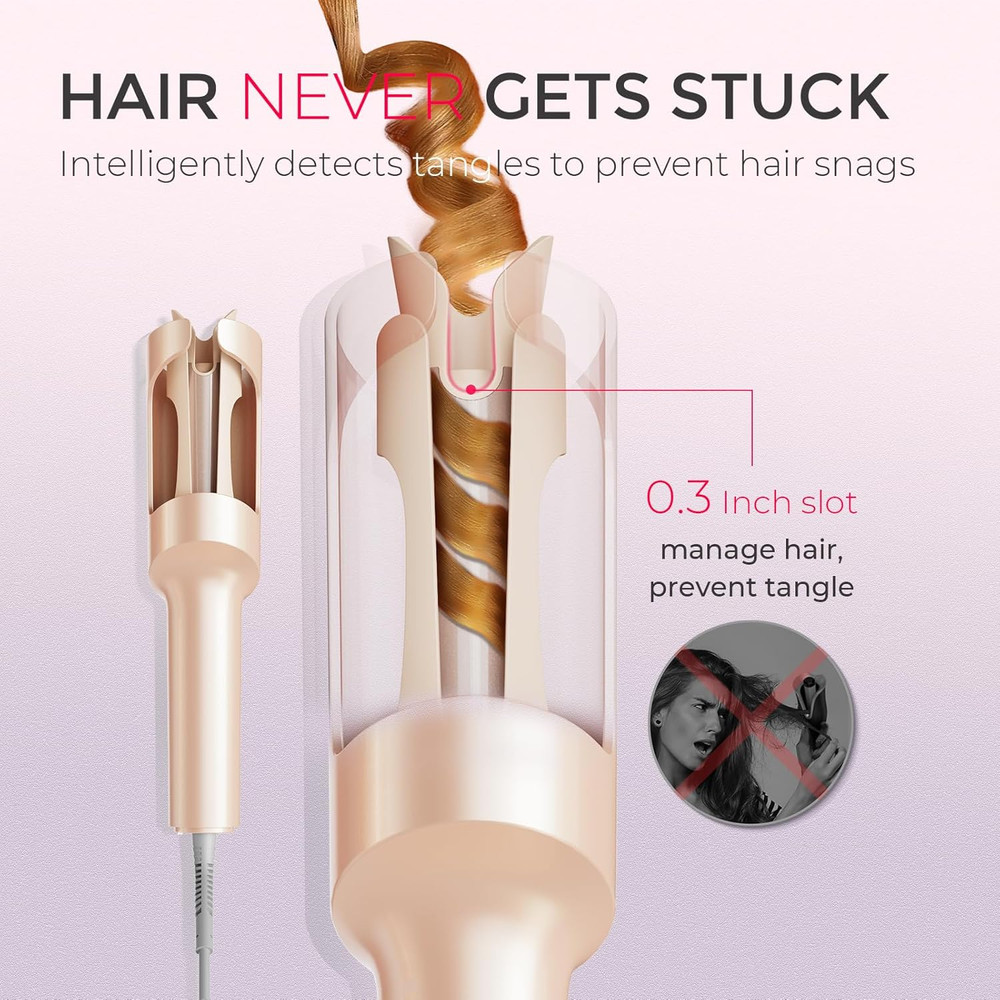 TYMO CurlPro Automatic Rotating Curling Iron 1 Inch Ionic Dual Voltage Peach