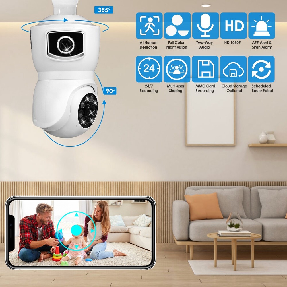 New Dual-Lens Security Camera, WiFi, AI Detection, Night Vision