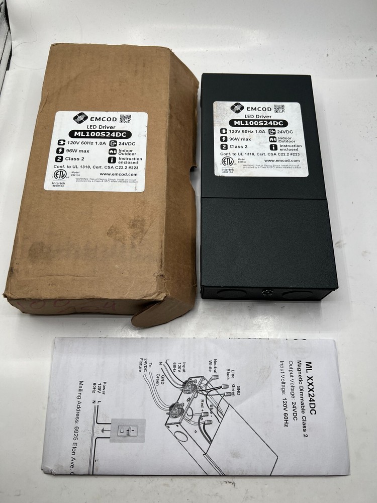 OEM Emcod ML100S24DC LED Driver 24VDC, Class 2, 120V 60Hz 1A, 96W Maximum