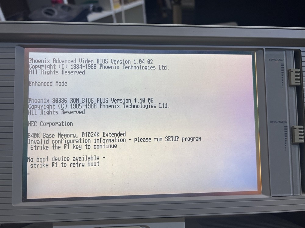 Vintage NEC ProSpeed 386SX Portable Computer Powers On