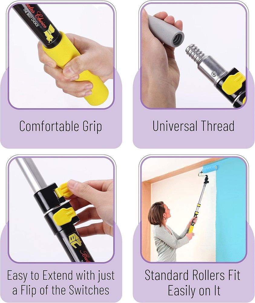 Paint Roller Extension Pole Aluminum Telescoping Handle 3 Ft Multi-Purpose