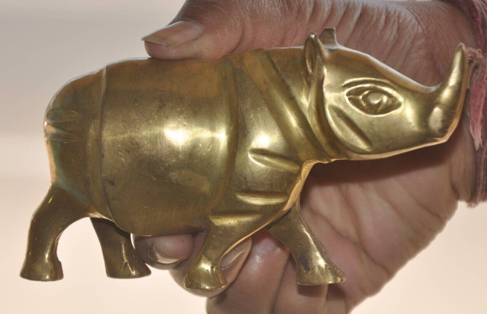 Vintage Brass Rhinoceros Handcrafted Solid Heavy Figurine