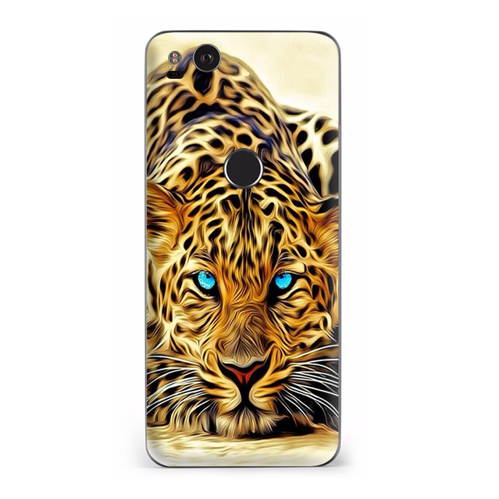 Google Pixel 2 Skins Decal Wrap Leopard with Blue Eyes