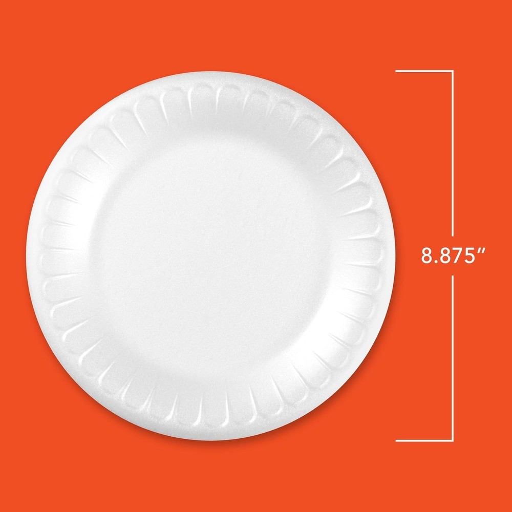 Hefty 9 Inch Foam Dinner Plates 100 Count White Disposable Soak Proof