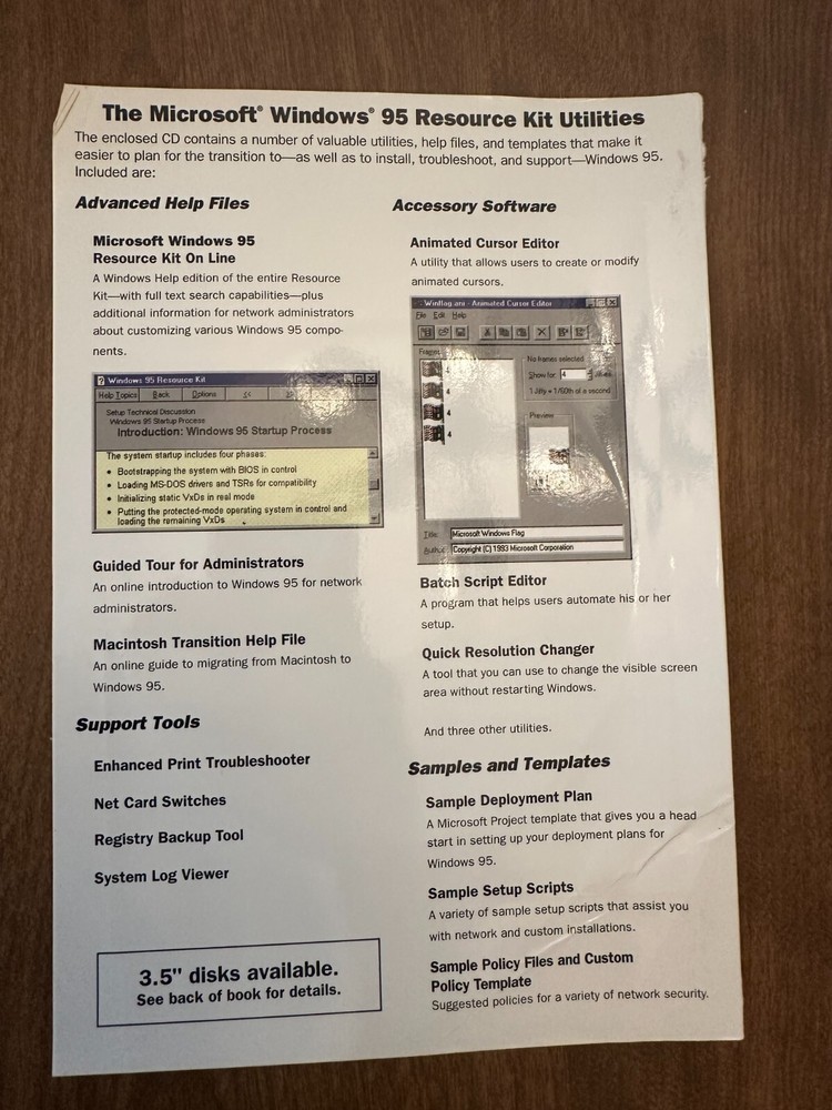 Microsoft Windows 95 Resource Kit Utilities Original PC CD-ROM Only Vintage