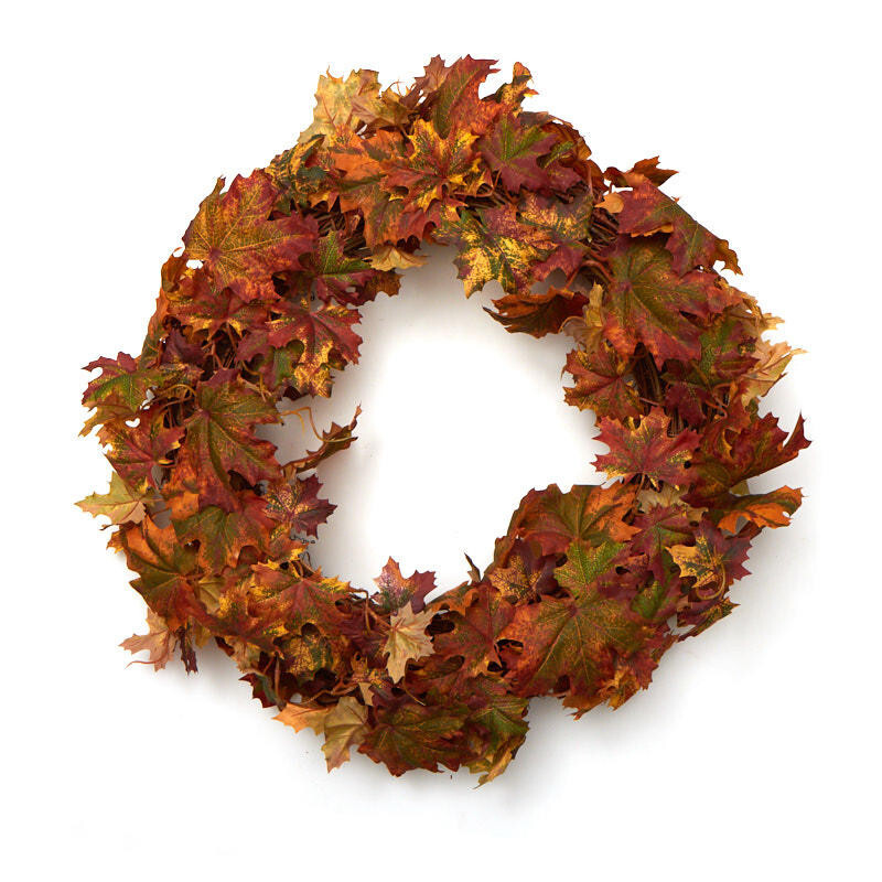 22" Artificial Autumn Colored Maple Leaf Wreath for Decor