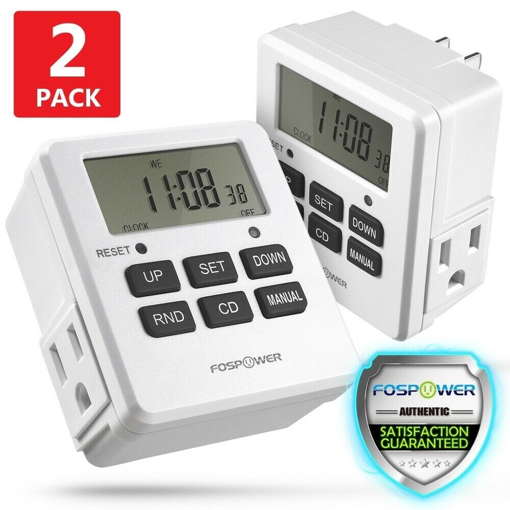 Digital Electric Programmable Dual Outlet Plug Kitchen Clock Timer Switch 7Day