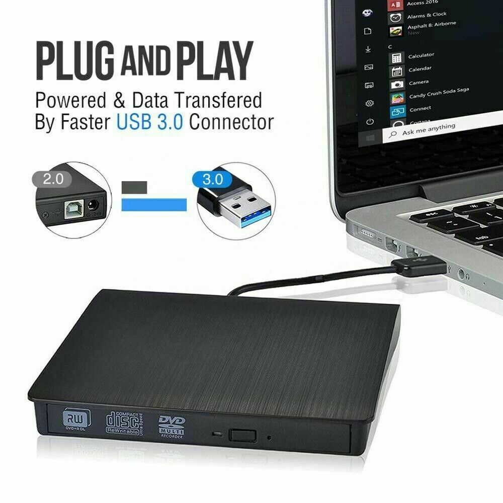 DVD CD RW USB External CD RW Disc Burner Drive Reader Windows 7 10 11 Laptop PC