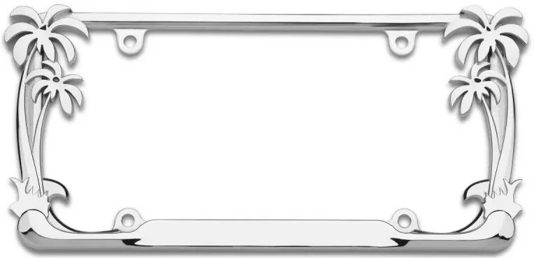 Tropical Palm Tree Chrome Polished License Plate Frame (2 Frames) with Cap