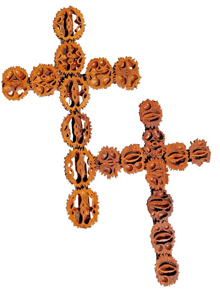 FOLK ART SLICED WALNUT SEED CROSSES