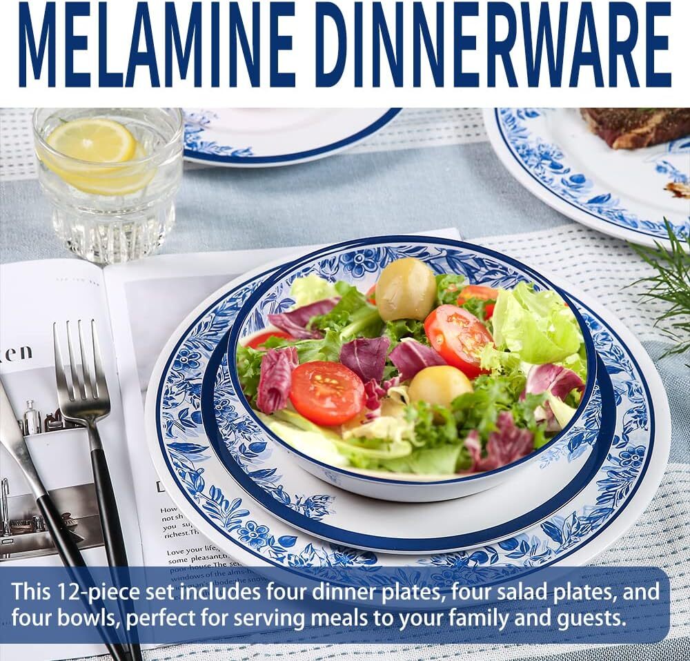 Melamine Dinnerware Sets-12pcs floral dinnerware set Traditional flower