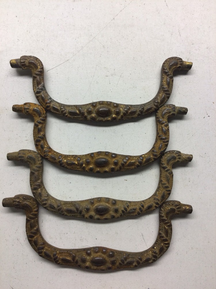 4) Vintage Solid Cast Brass Drawer Pull Bails Only For 3 1/4” Centers