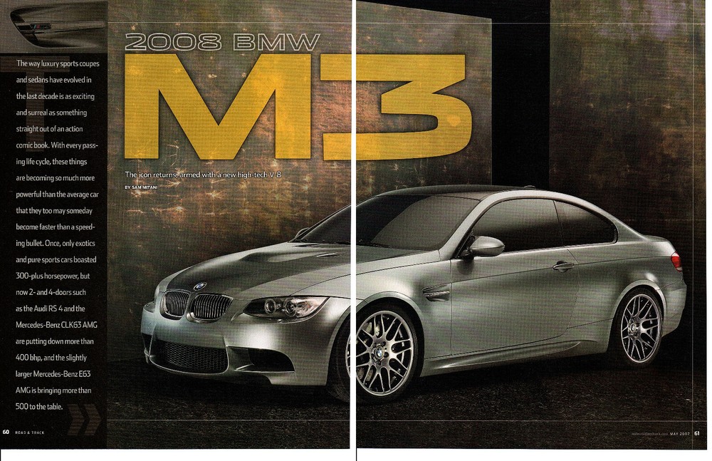 2008 BMW M3 ~ ORIGINAL 6-PAGE ARTICLE / AD