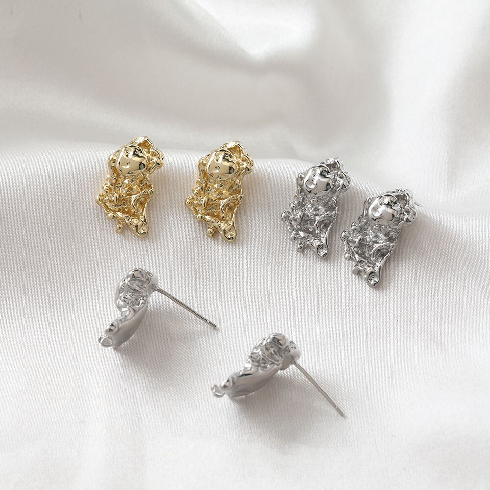 6pc Gold/Silver Lava Shape Earring Post,Geometry Irregular Hammered Stud Earring
