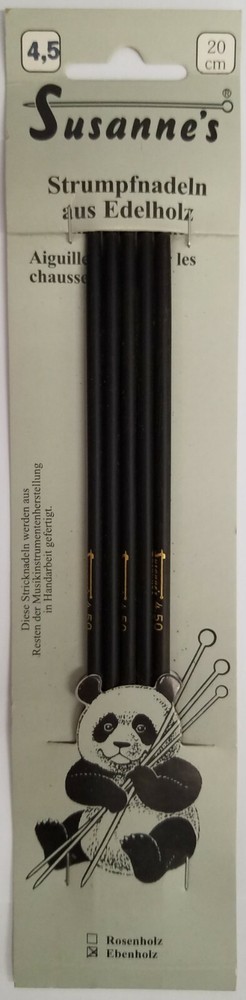 Suzanne's EBONY DOUBLE POINT Sock Needles 20 cm, Various Sizes