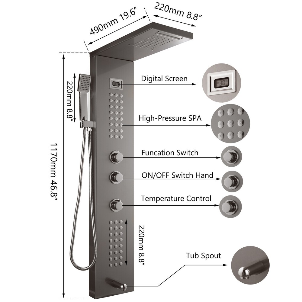 Wall Mounted Shower Panel System - Bathroom Shower Column with Massage Jets