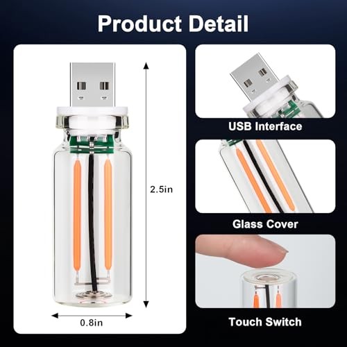 2 PCS USB Car LED Lights Interior, Touch Control Adjustable Brightness Red