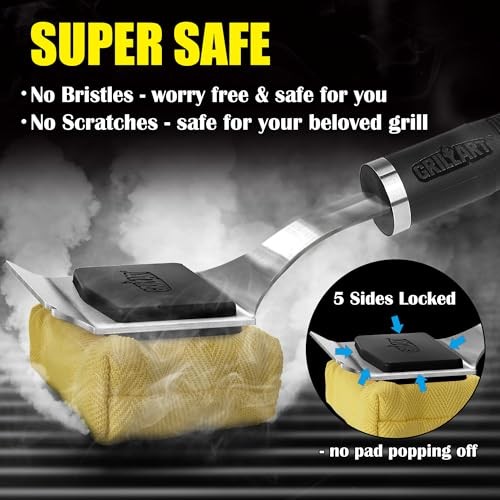 Grill Brush Bristle Free Safe Steam Cleaning Tool, Replaceable Head for Black