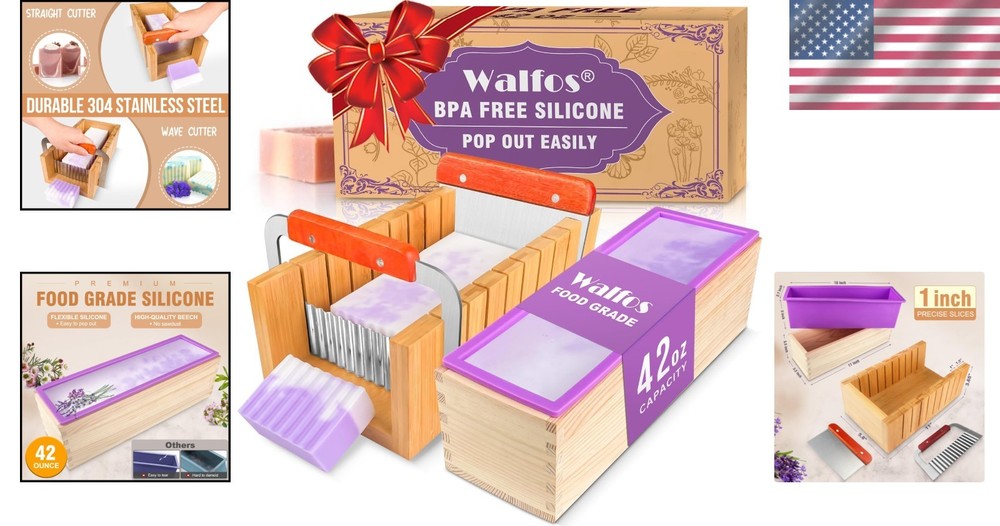 Rectangular Silicone Soap Mold 42oz Kit with Stainless Steel Cutters and Scraper
