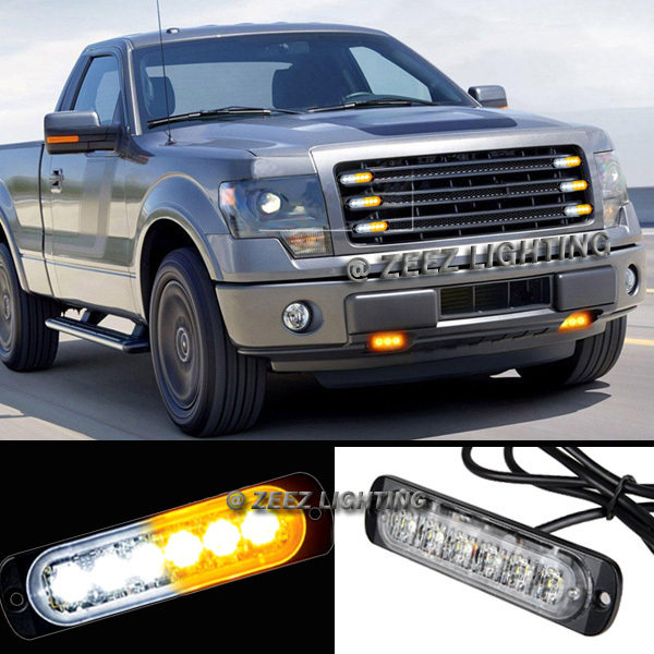 1X 6 LED Amber&White Emergency Hazard Warning Strobe Beacon Caution Light Bar#02