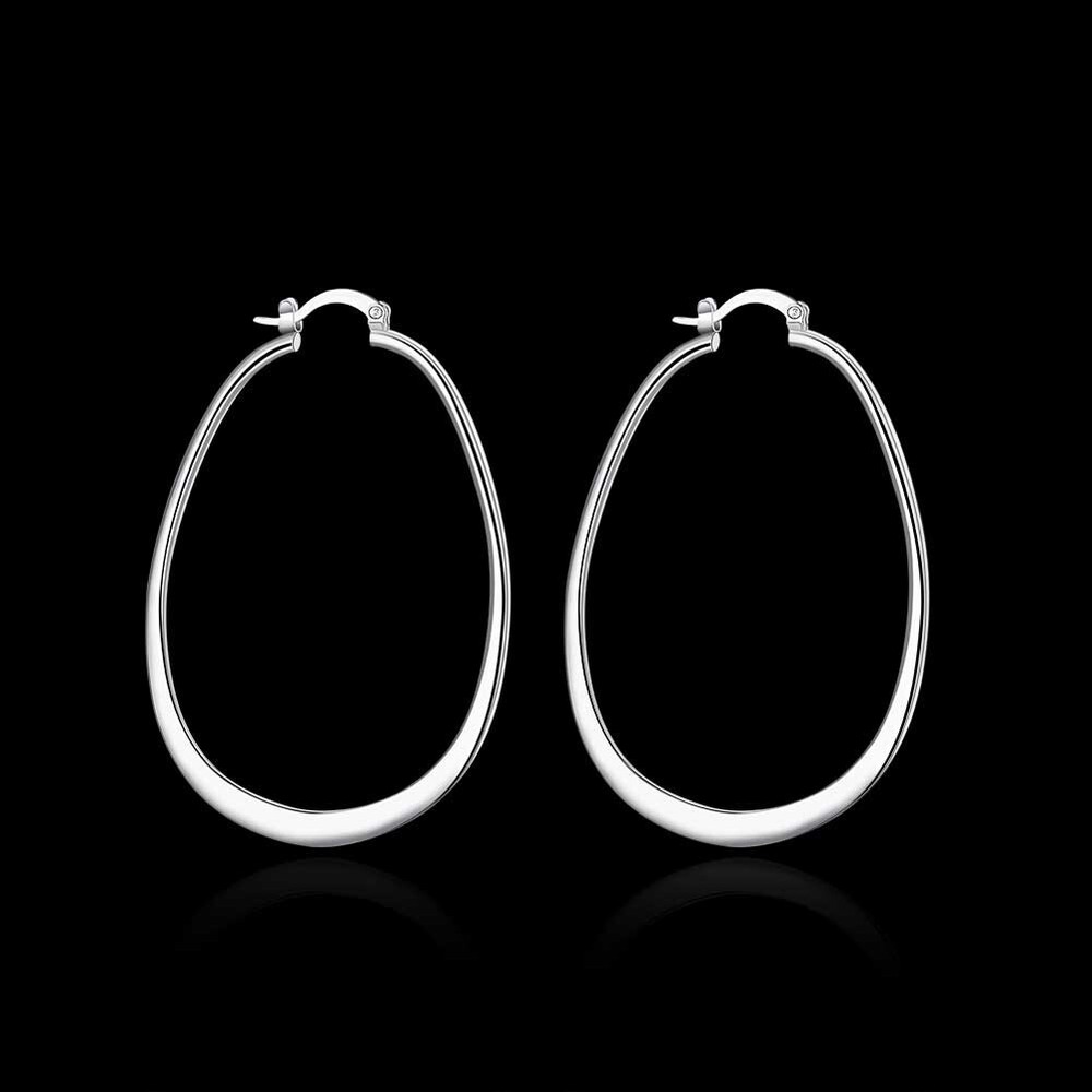 Womens 925 Sterling Solid Silver Elegant Oval Shaped Extra Large Hoop Earrings