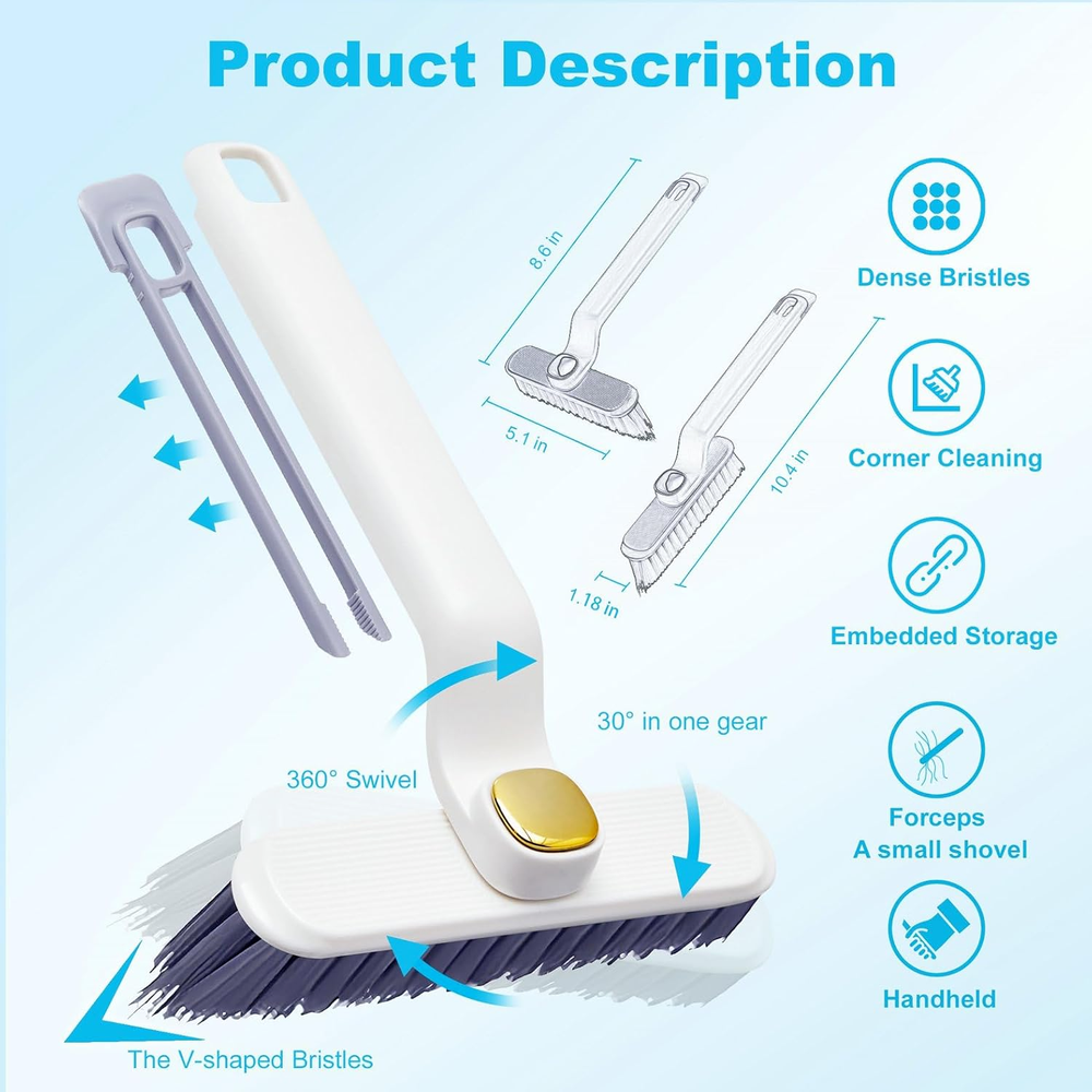 2 Pcs Multi-Function Hard Bristle Crevice Cleaning Brush, 360-Degree Rotating