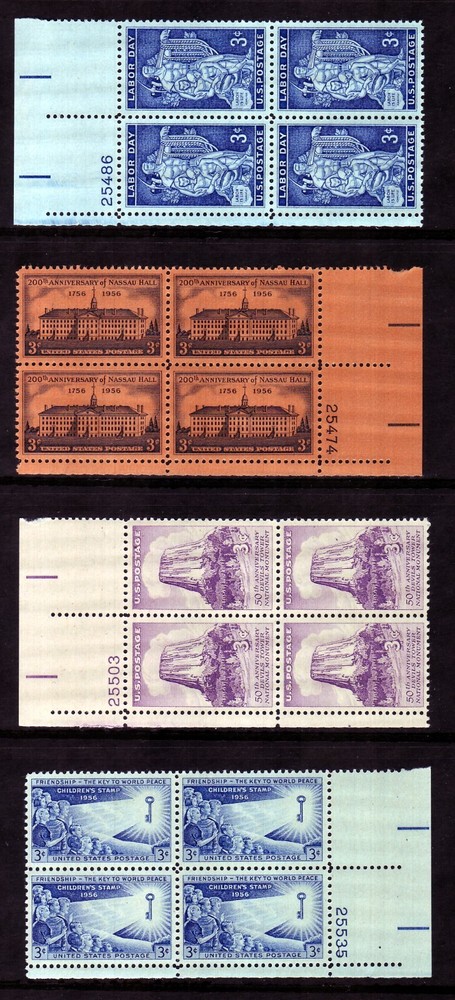 1956 COMMEMORATIVE PLATE BLOCK YEAR SET. (12) DIFFERENT. SCV $12
