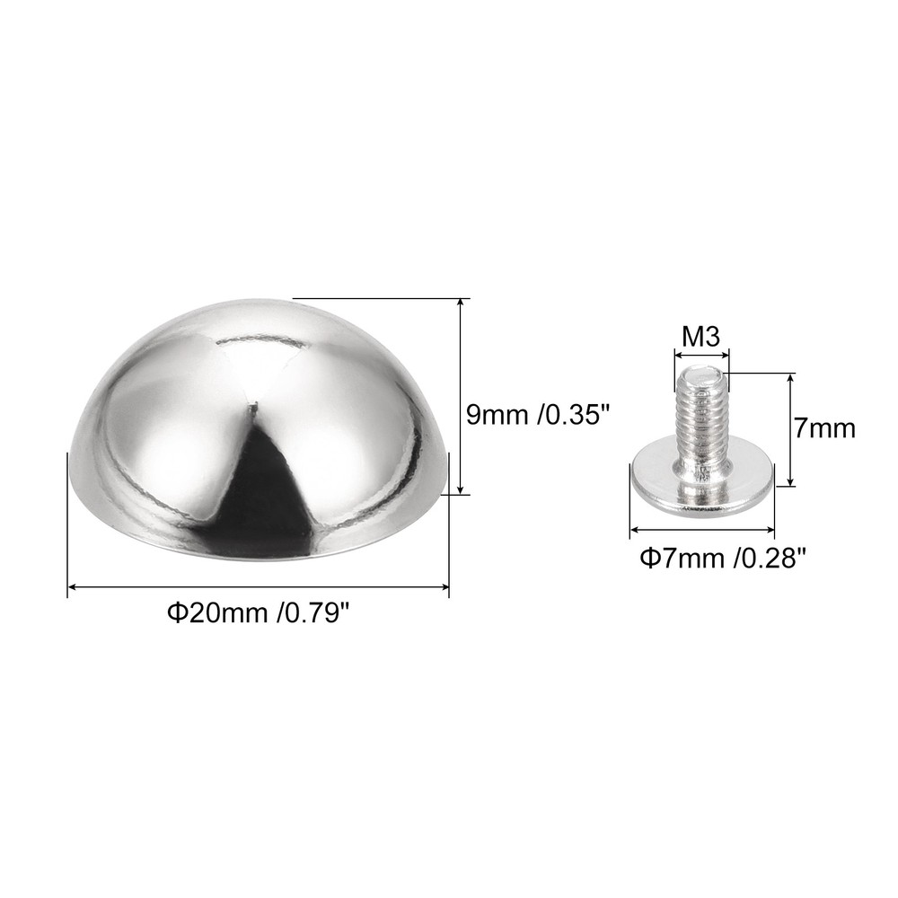 20x9mm Screw Back Rivets Round Cable Head Leather Studs Silver 10 Sets