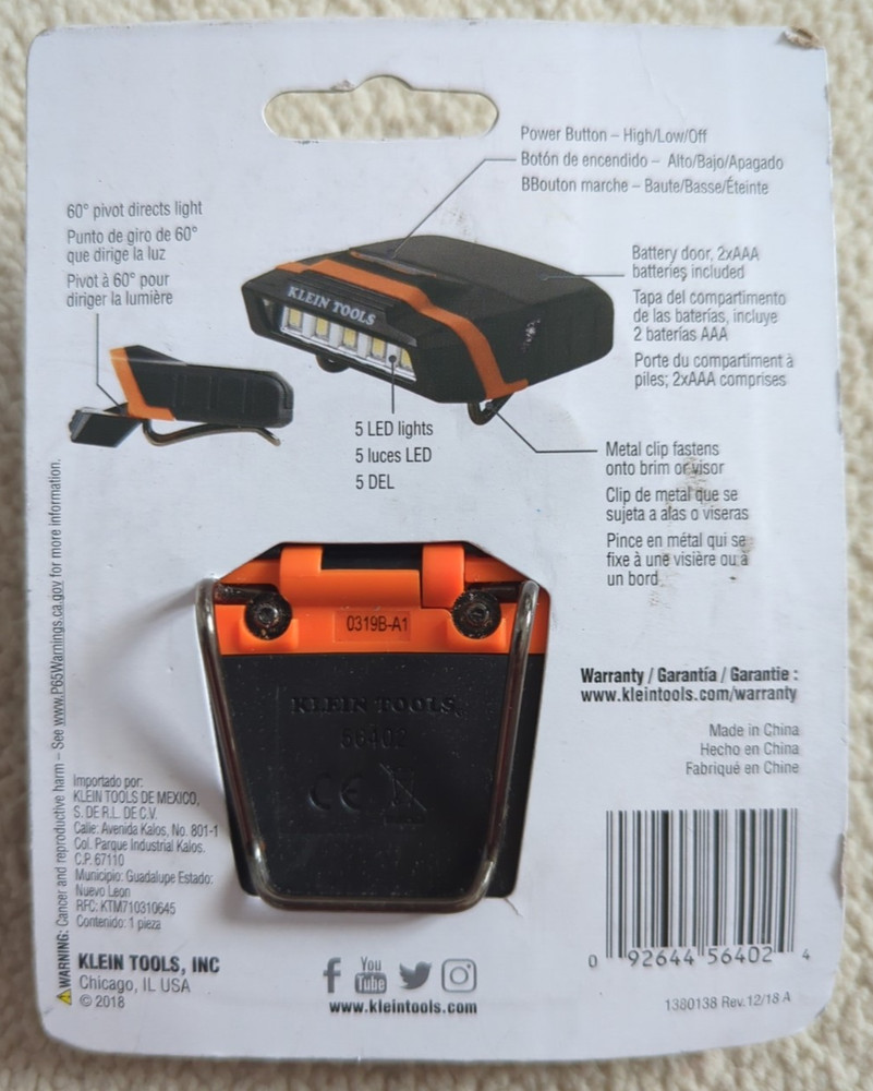 Klein Tools Cap Visor LED Light 56402 - New
