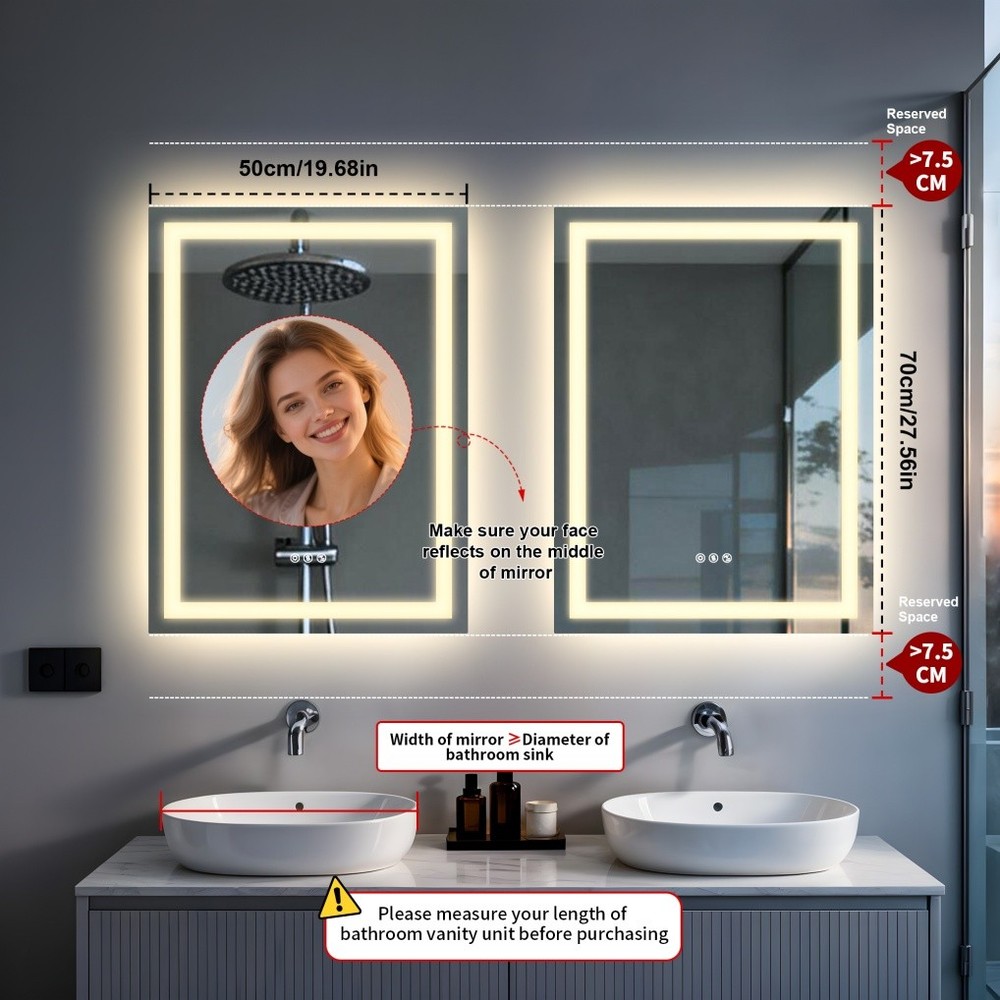 Smart Bluetooth Bathroom Mirror with Double Speakers Backlight Stepless Dimming