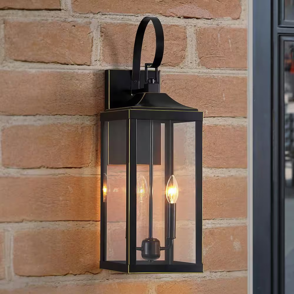 25.7 In. 2-Light Bronze Non Solar Large Outdoor Wall Lantern Sconce Light