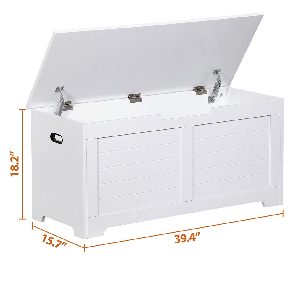 39.4'' Flip-Top Toy Box Storage Chest with 2 Safty Hinges Bed End Bench White