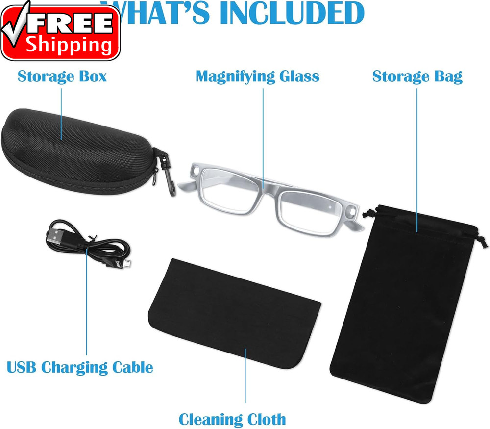 200% Magnifying Glasses with Light,Usb Rechargeable LED Lighted Magnifying Eyewe