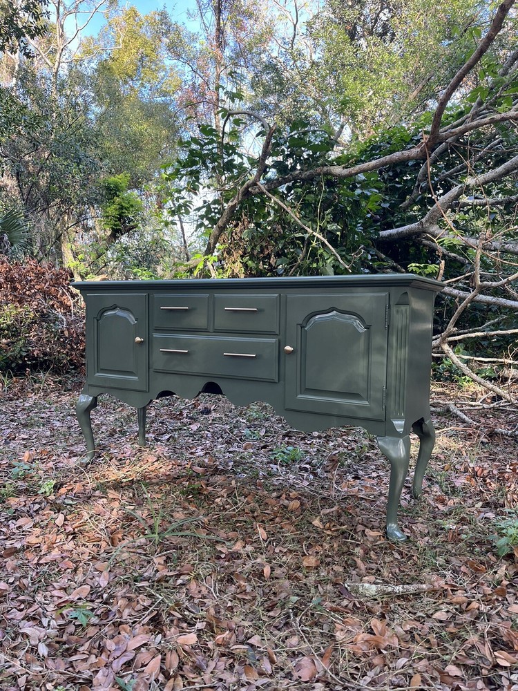 Refinished Solid Wood Thomasville Sideboard/ Credenza In Glossy Olive Green